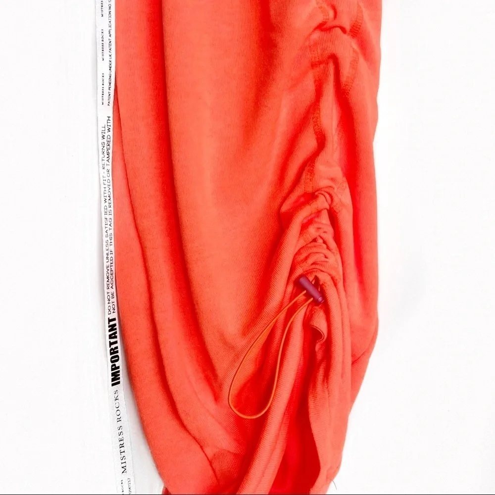 MISTRESS ROCKS SET: Neon Orange Drawstring Ribbed Maxi Skirt & Crop Top - Picture 7 of 10